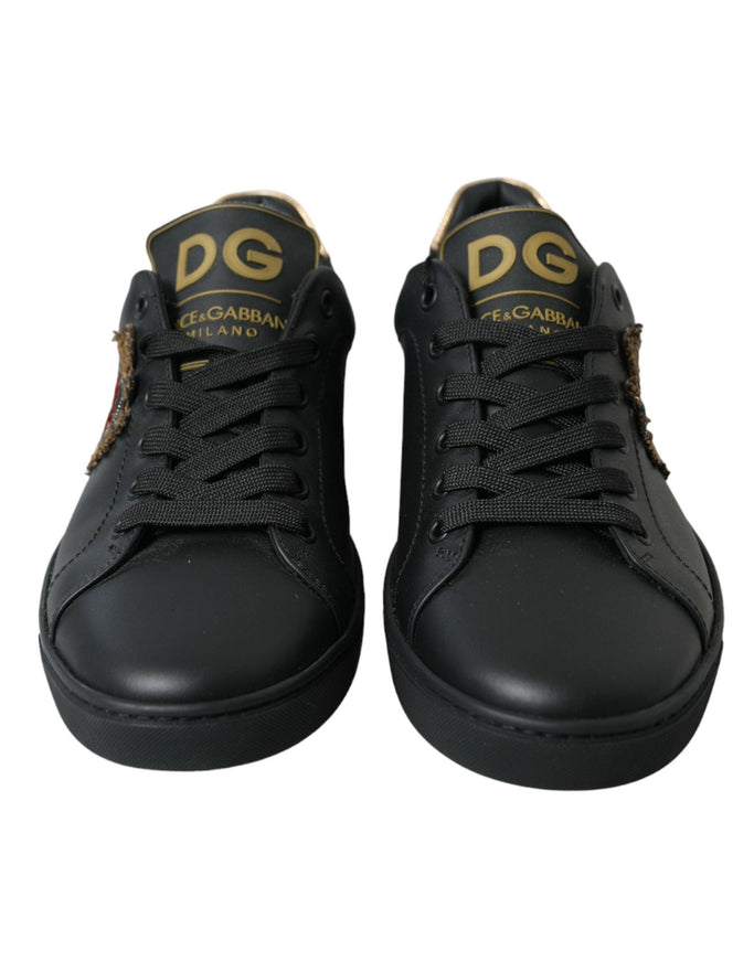 Dolce & Gabbana Black Leather Sacred Heart Sneakers Shoes - Ellie Belle