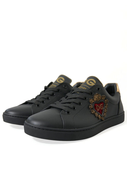 Dolce & Gabbana Black Leather Sacred Heart Sneakers Shoes - Ellie Belle