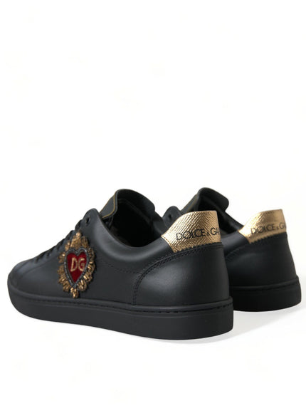 Dolce & Gabbana Black Leather Sacred Heart Sneakers Shoes - Ellie Belle