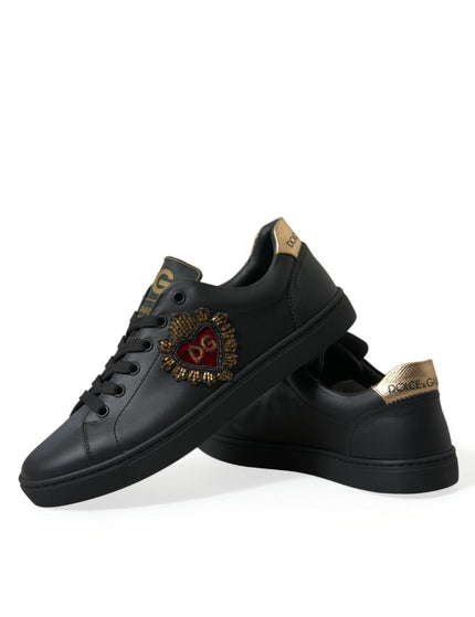 Dolce & Gabbana Black Leather Sacred Heart Sneakers Shoes - Ellie Belle