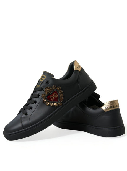 Dolce & Gabbana Black Leather Sacred Heart Sneakers Shoes - Ellie Belle