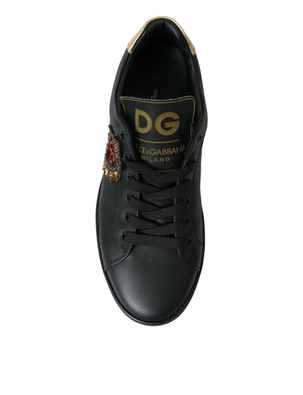 Dolce & Gabbana Black Leather Sacred Heart Sneakers Shoes - Ellie Belle