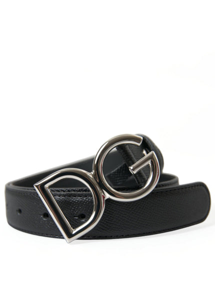 Dolce & Gabbana Black Leather Silver DG Logo Buckle Belt - Ellie Belle