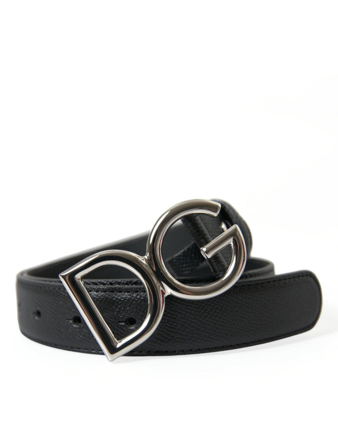 Dolce & Gabbana Black Leather Silver DG Logo Buckle Belt - Ellie Belle