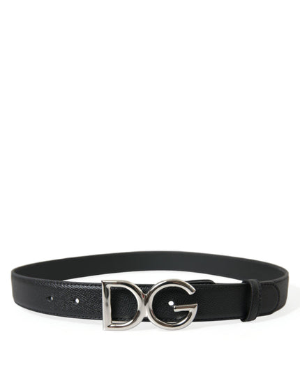 Dolce & Gabbana Black Leather Silver DG Logo Buckle Belt - Ellie Belle