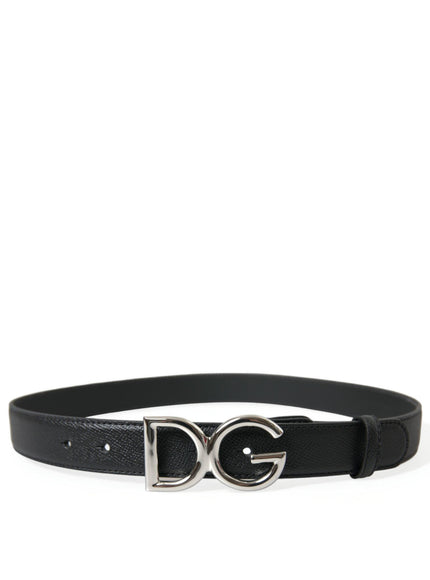 Dolce & Gabbana Black Leather Silver DG Logo Buckle Belt - Ellie Belle