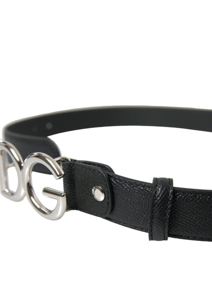 Dolce & Gabbana Black Leather Silver DG Logo Buckle Belt - Ellie Belle