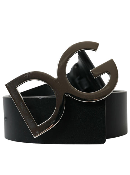 Dolce & Gabbana Black Leather Silver Logo Metal Buckle Belt - Ellie Belle