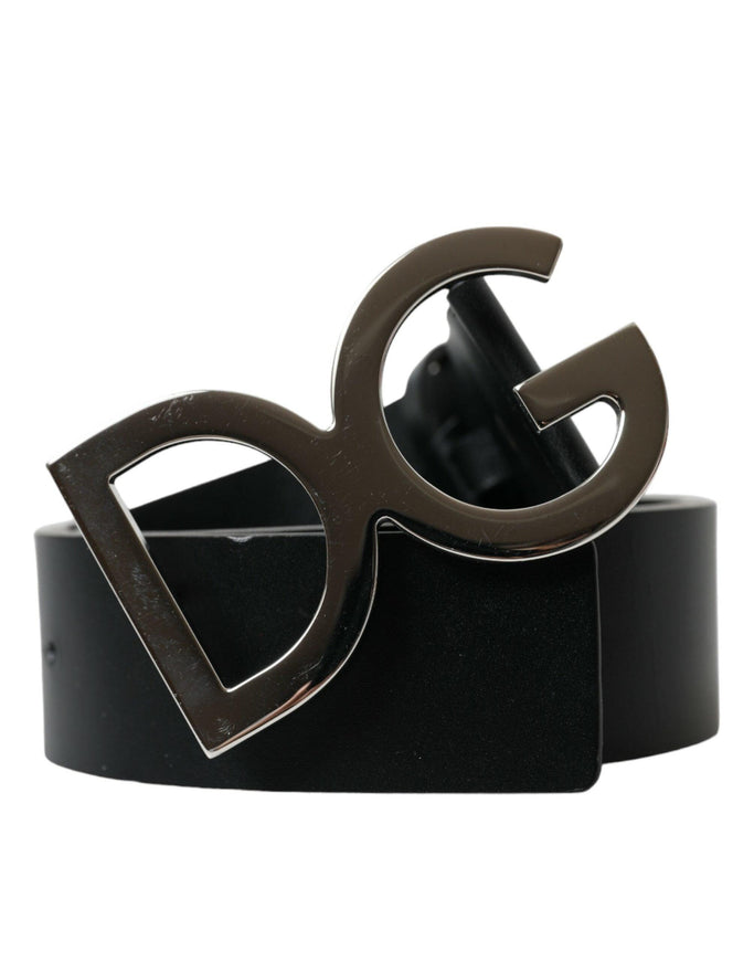 Dolce & Gabbana Black Leather Silver Logo Metal Buckle Belt - Ellie Belle