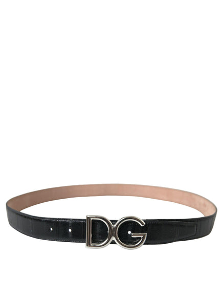 Dolce & Gabbana Black Leather Silver Logo Metal Buckle Belt - Ellie Belle