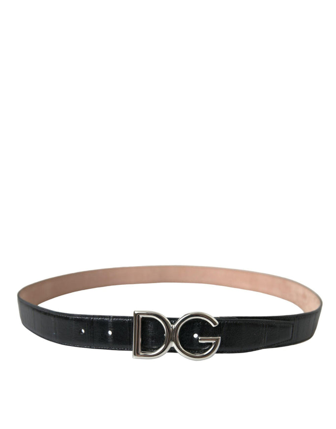 Dolce & Gabbana Black Leather Silver Logo Metal Buckle Belt - Ellie Belle