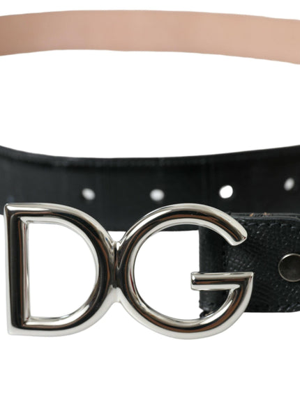 Dolce & Gabbana Black Leather Silver Logo Metal Buckle Belt - Ellie Belle