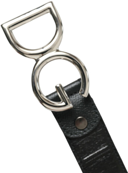 Dolce & Gabbana Black Leather Silver Logo Metal Buckle Belt - Ellie Belle