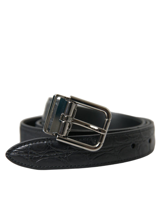 Dolce & Gabbana Black Leather Silver Metal Buckle Belt - Ellie Belle