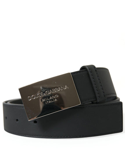 Dolce & Gabbana Black Leather Silver Metal Buckle Men Belt - Ellie Belle