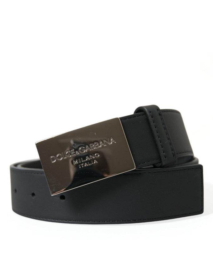 Dolce & Gabbana Black Leather Silver Metal Buckle Men Belt - Ellie Belle