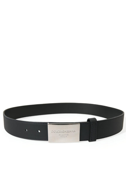 Dolce & Gabbana Black Leather Silver Metal Buckle Men Belt - Ellie Belle