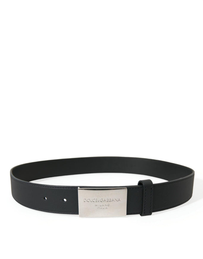 Dolce & Gabbana Black Leather Silver Metal Buckle Men Belt - Ellie Belle