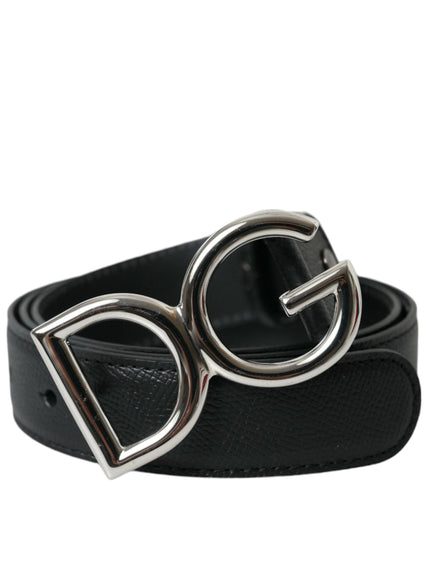 Dolce & Gabbana Black Leather Silver Metal Logo Buckle Belt - Ellie Belle