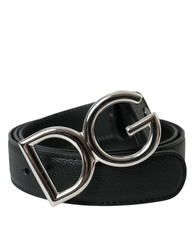 Dolce & Gabbana Black Leather Silver Metal Logo Buckle Belt - Ellie Belle