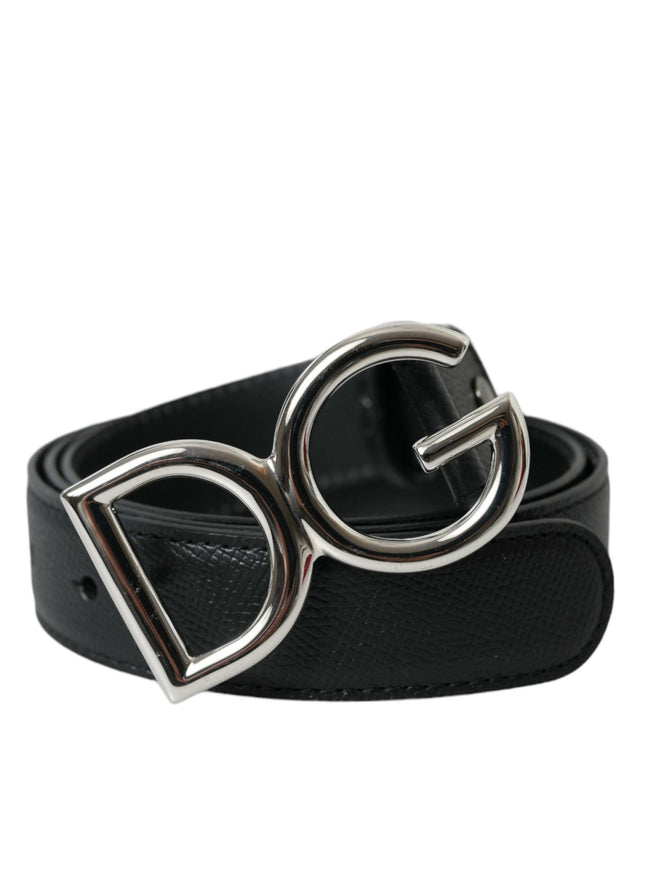 Dolce & Gabbana Black Leather Silver Metal Logo Buckle Belt - Ellie Belle