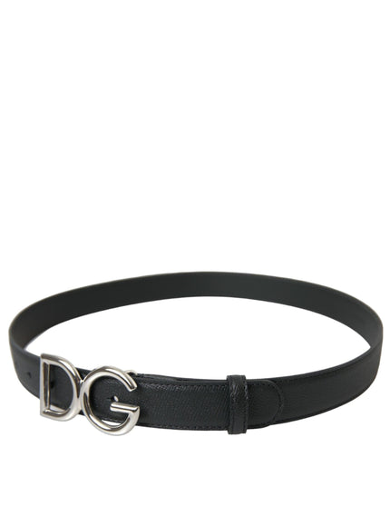 Dolce & Gabbana Black Leather Silver Metal Logo Buckle Belt - Ellie Belle