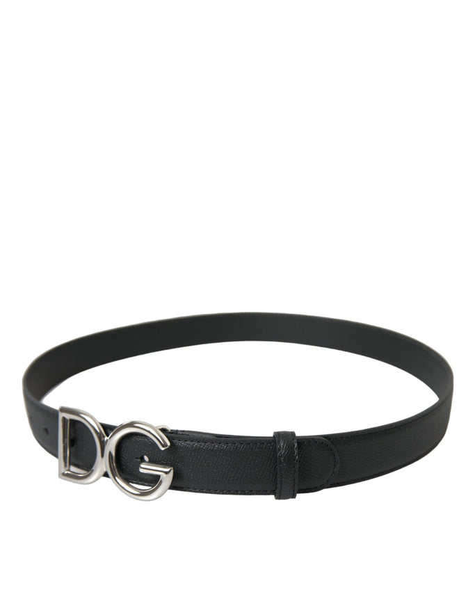 Dolce & Gabbana Black Leather Silver Metal Logo Buckle Belt - Ellie Belle