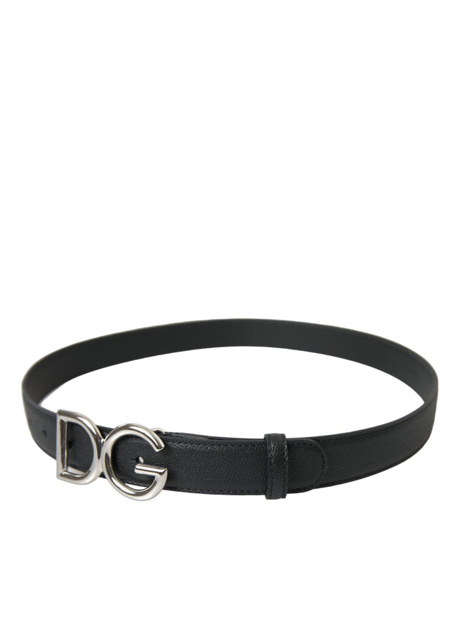Dolce & Gabbana Black Leather Silver Metal Logo Buckle Belt - Ellie Belle