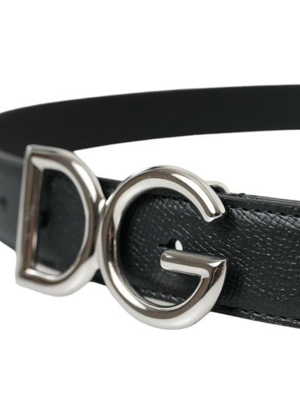 Dolce & Gabbana Black Leather Silver Metal Logo Buckle Belt - Ellie Belle