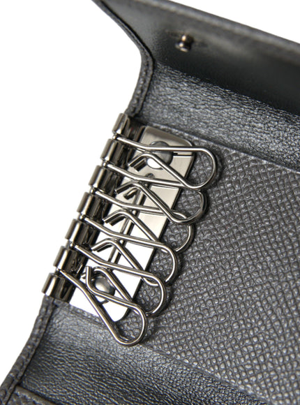 Dolce & Gabbana Black Leather Silver Metal Logo Plaque Trifold Keyring - Ellie Belle