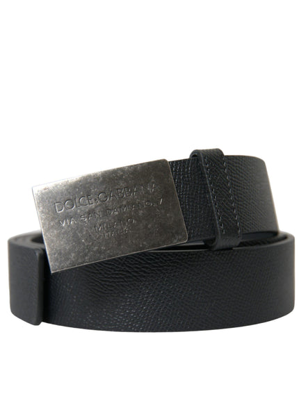 Dolce & Gabbana Black Leather Silver Rectangle Buckle Belt - Ellie Belle