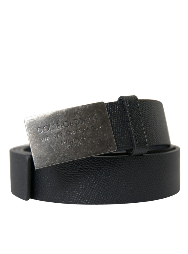 Dolce & Gabbana Black Leather Silver Rectangle Buckle Belt - Ellie Belle