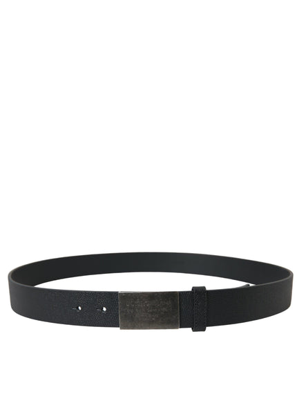 Dolce & Gabbana Black Leather Silver Rectangle Buckle Belt - Ellie Belle