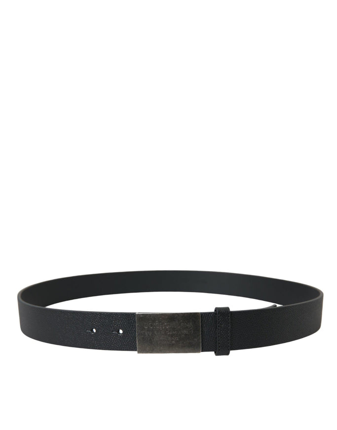 Dolce & Gabbana Black Leather Silver Rectangle Buckle Belt - Ellie Belle