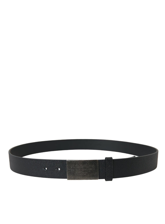 Dolce & Gabbana Black Leather Silver Rectangle Buckle Belt - Ellie Belle