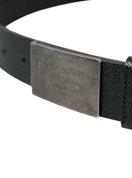 Dolce & Gabbana Black Leather Silver Rectangle Buckle Belt - Ellie Belle