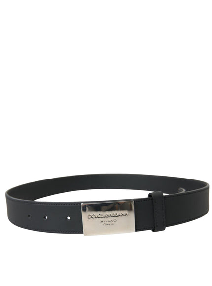 Dolce & Gabbana Black Leather Silver Square Metal Buckle Belt - Ellie Belle