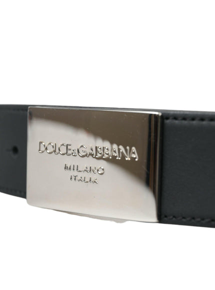 Dolce & Gabbana Black Leather Silver Square Metal Buckle Belt - Ellie Belle