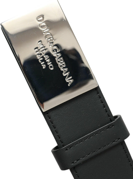 Dolce & Gabbana Black Leather Silver Square Metal Buckle Belt - Ellie Belle