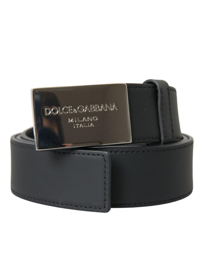 Dolce & Gabbana Black Leather Square Buckle Belt Men - Ellie Belle