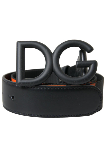 Dolce & Gabbana Black Orange Leather DG Metal Buckle Belt - Ellie Belle