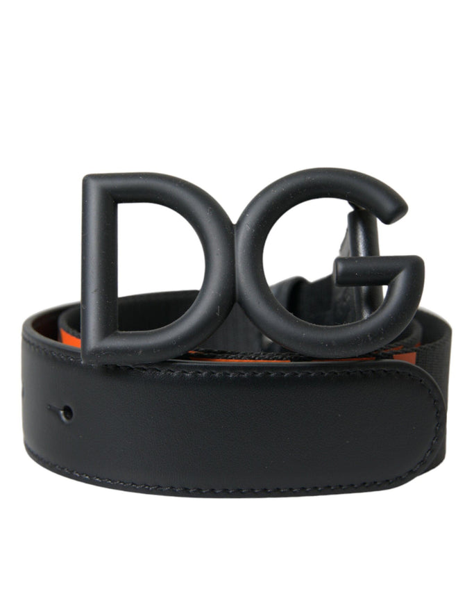 Dolce & Gabbana Black Orange Leather DG Metal Buckle Belt - Ellie Belle