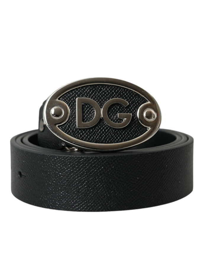 Dolce & Gabbana Black Oval Logo Buckle Belt Men - Ellie Belle