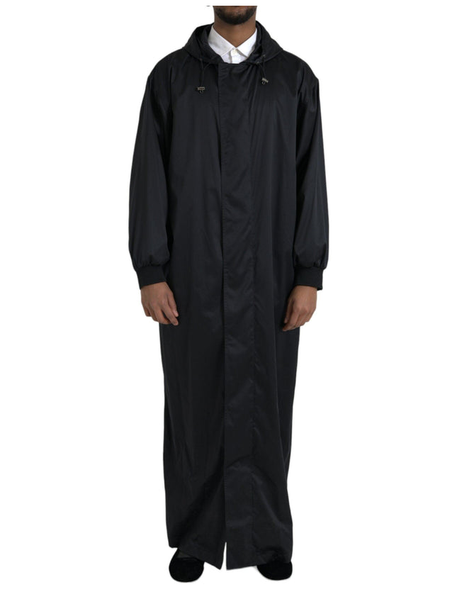 Dolce & Gabbana Black Polyester Hooded Long Windbreaker Coat - Ellie Belle