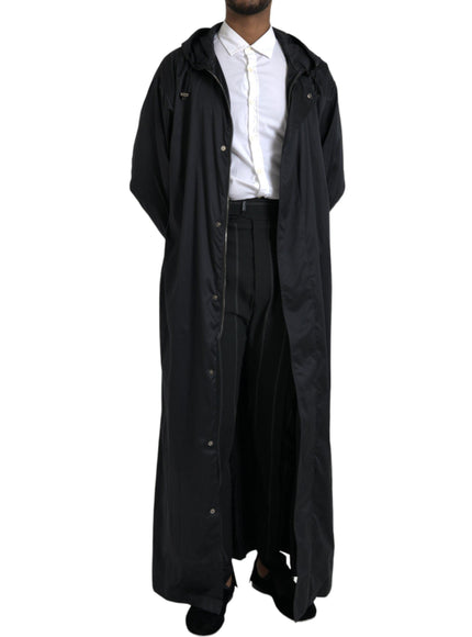 Dolce & Gabbana Black Polyester Hooded Long Windbreaker Coat - Ellie Belle