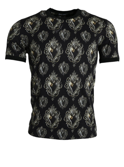 Dolce & Gabbana Black Sacred Heart Cotton Crew Neck T-shirt - Ellie Belle