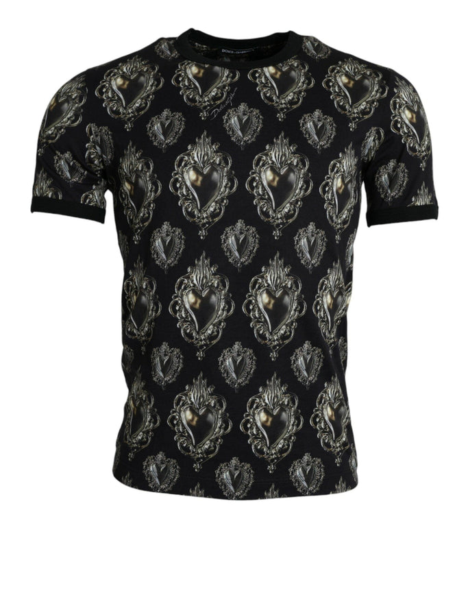 Dolce & Gabbana Black Sacred Heart Cotton Crew Neck T-shirt - Ellie Belle