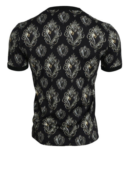 Dolce & Gabbana Black Sacred Heart Cotton Crew Neck T-shirt - Ellie Belle