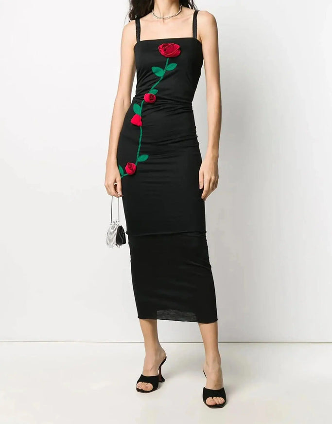 Dolce & Gabbana Black Sheath Stretch Rose Dress - Ellie Belle