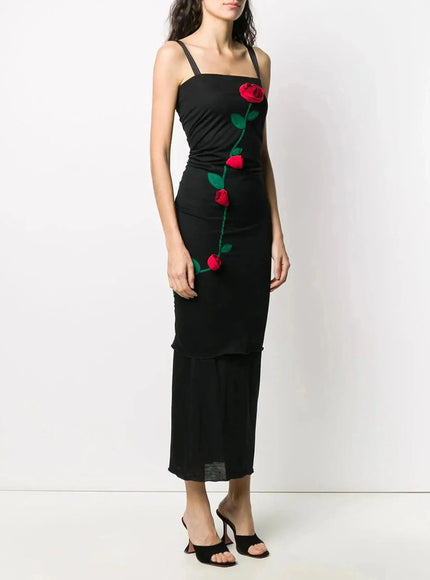 Dolce & Gabbana Black Sheath Stretch Rose Dress - Ellie Belle